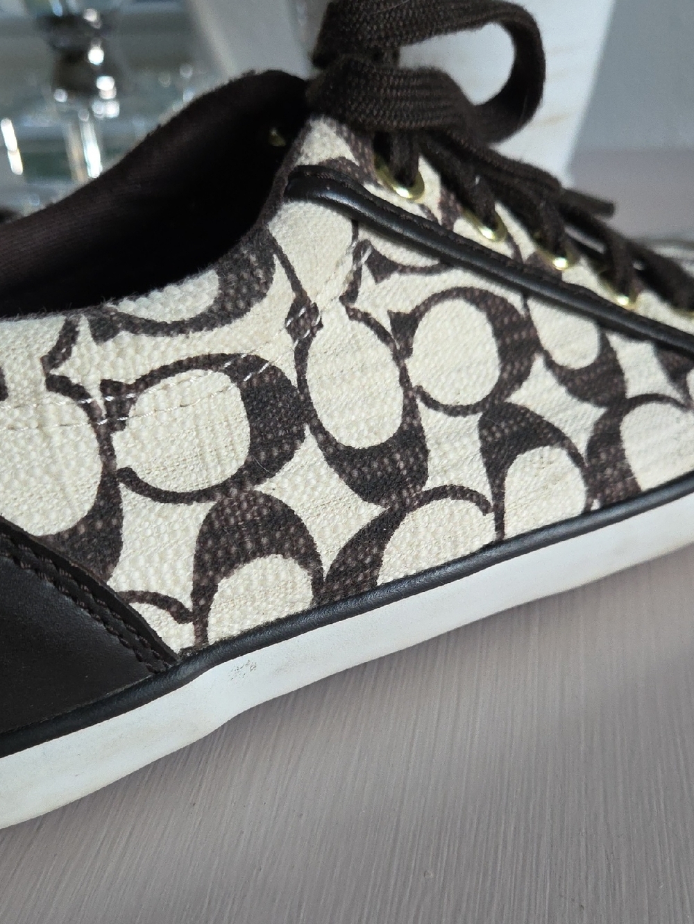 Coach Brown & Ivory Barrett Canvas Signature Sneakers Size 7.5 B - Picture 3 of 15